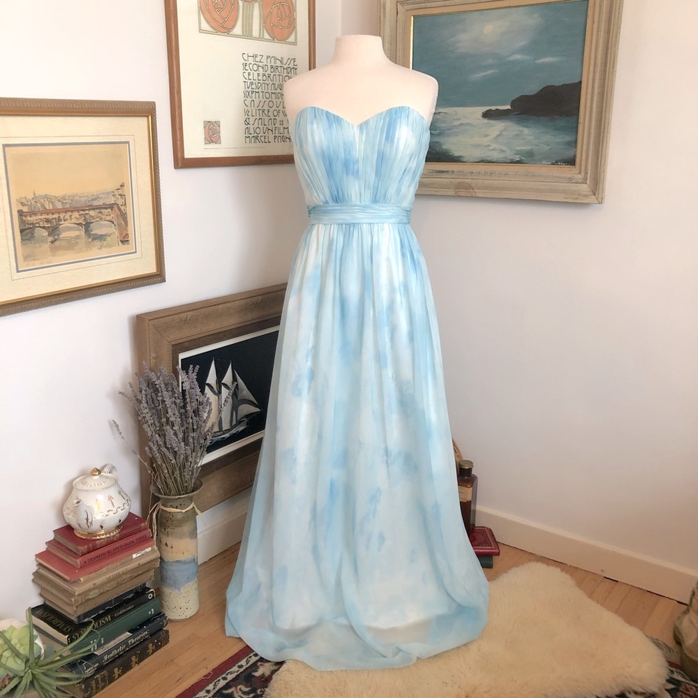 B2 by Jasmine Light Blue Summer Gown with Ruched Bodice (Size: 14)